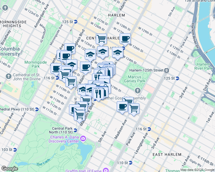 map of restaurants, bars, coffee shops, grocery stores, and more near in New York