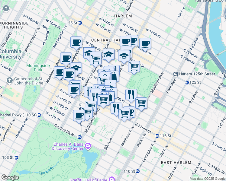 map of restaurants, bars, coffee shops, grocery stores, and more near in New York
