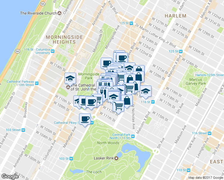 map of restaurants, bars, coffee shops, grocery stores, and more near in New York