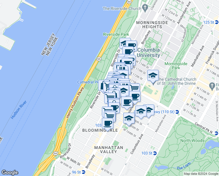 map of restaurants, bars, coffee shops, grocery stores, and more near in New York