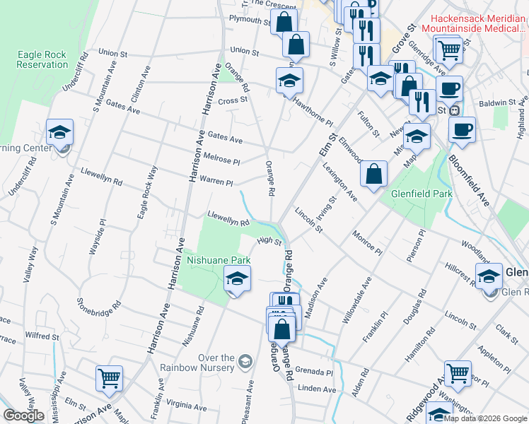 map of restaurants, bars, coffee shops, grocery stores, and more near in Montclair