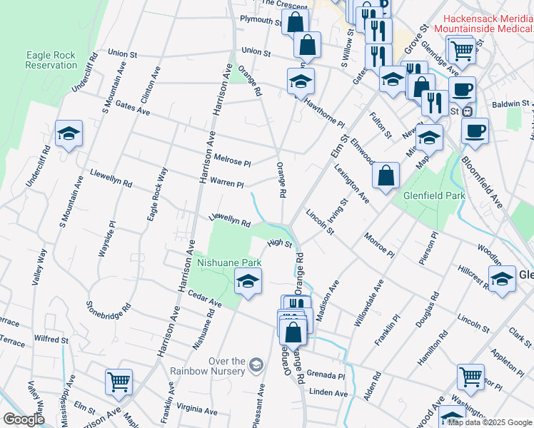 map of restaurants, bars, coffee shops, grocery stores, and more near in Montclair