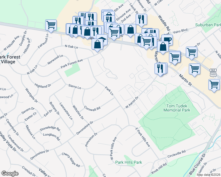 map of restaurants, bars, coffee shops, grocery stores, and more near 436 Park Lane in State College