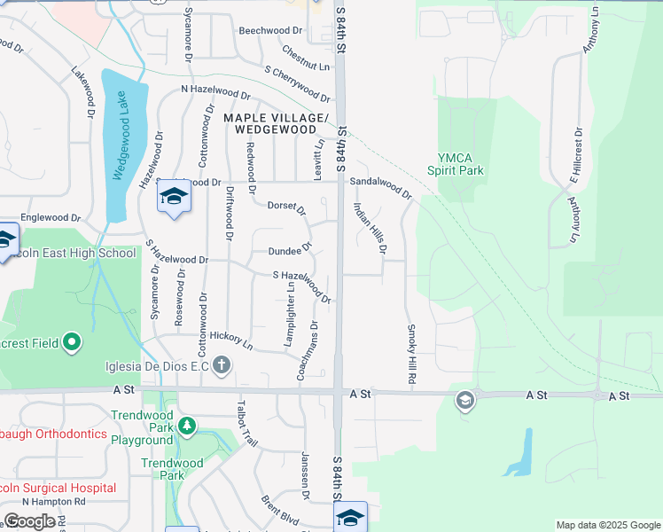 map of restaurants, bars, coffee shops, grocery stores, and more near 912 South 84th Street in Lincoln