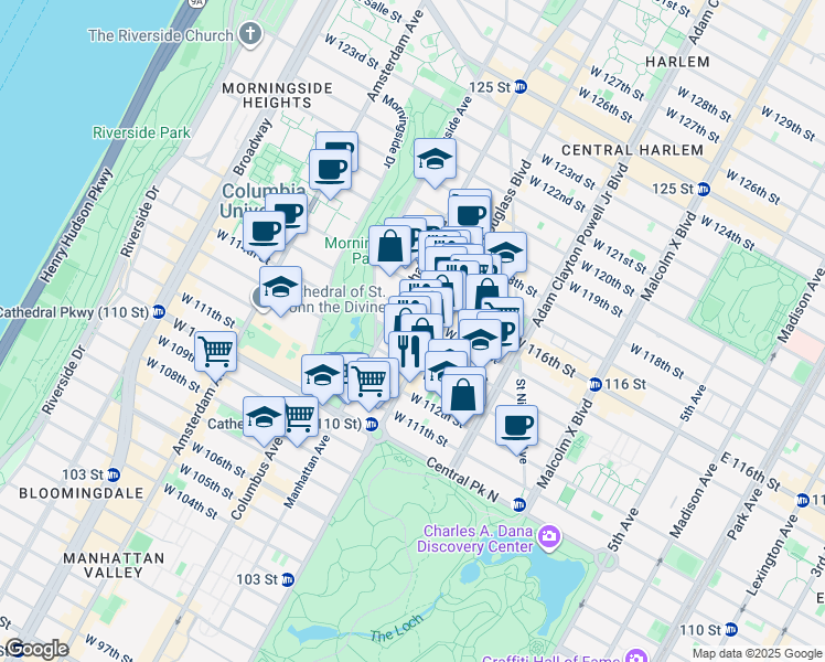 map of restaurants, bars, coffee shops, grocery stores, and more near in New York
