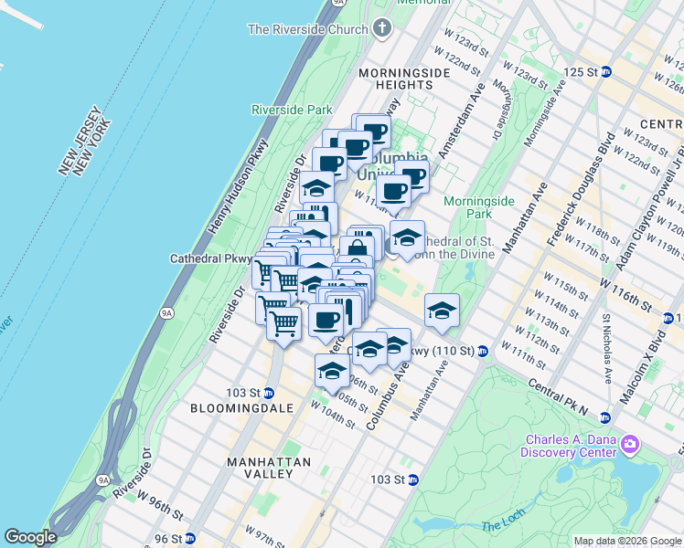 map of restaurants, bars, coffee shops, grocery stores, and more near in New York