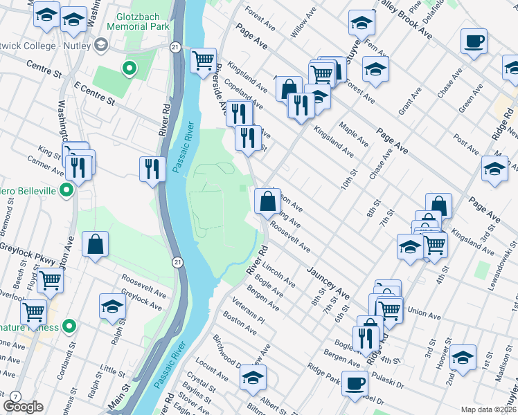 map of restaurants, bars, coffee shops, grocery stores, and more near 34 Bogle Drive in Lyndhurst