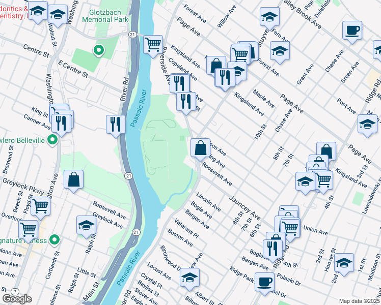 map of restaurants, bars, coffee shops, grocery stores, and more near 34 Bogle Drive in Lyndhurst