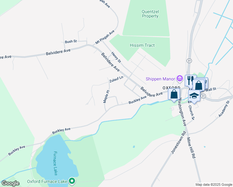 map of restaurants, bars, coffee shops, grocery stores, and more near 41 Pine Street in Oxford