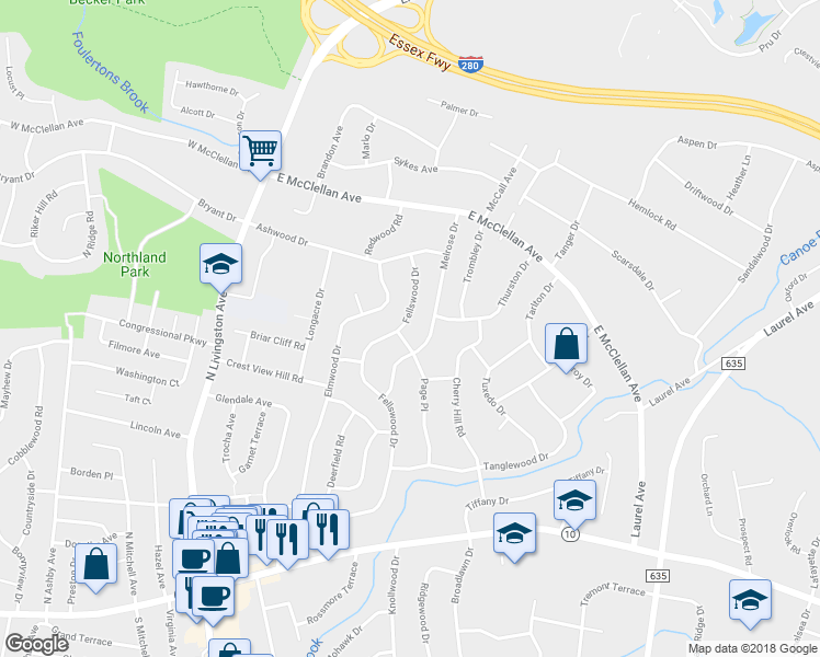 map of restaurants, bars, coffee shops, grocery stores, and more near 104 Fellswood Drive in Livingston