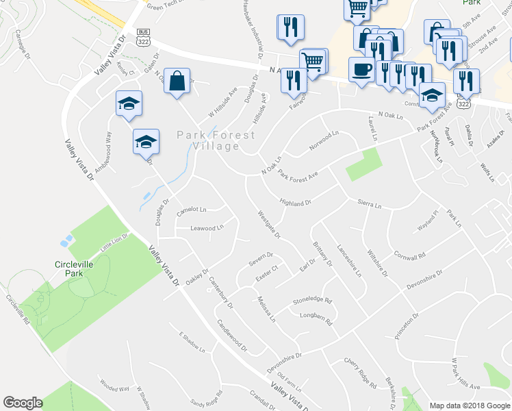 map of restaurants, bars, coffee shops, grocery stores, and more near 473 Westgate Drive in State College