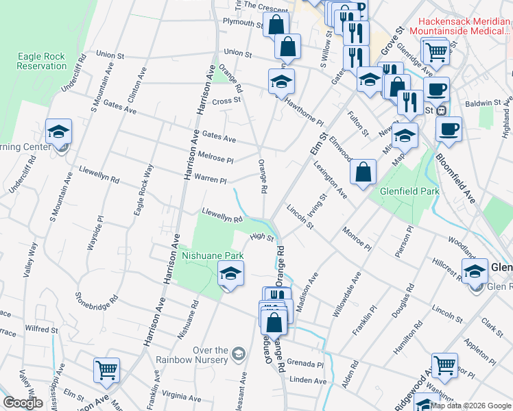 map of restaurants, bars, coffee shops, grocery stores, and more near in Montclair