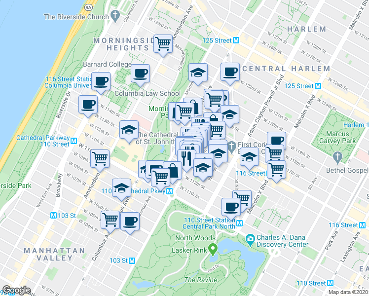 map of restaurants, bars, coffee shops, grocery stores, and more near in New York