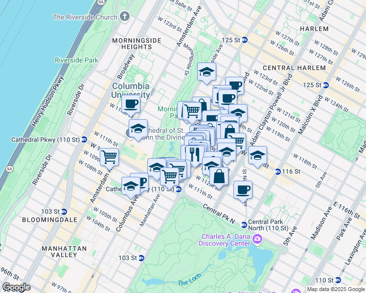 map of restaurants, bars, coffee shops, grocery stores, and more near in New York