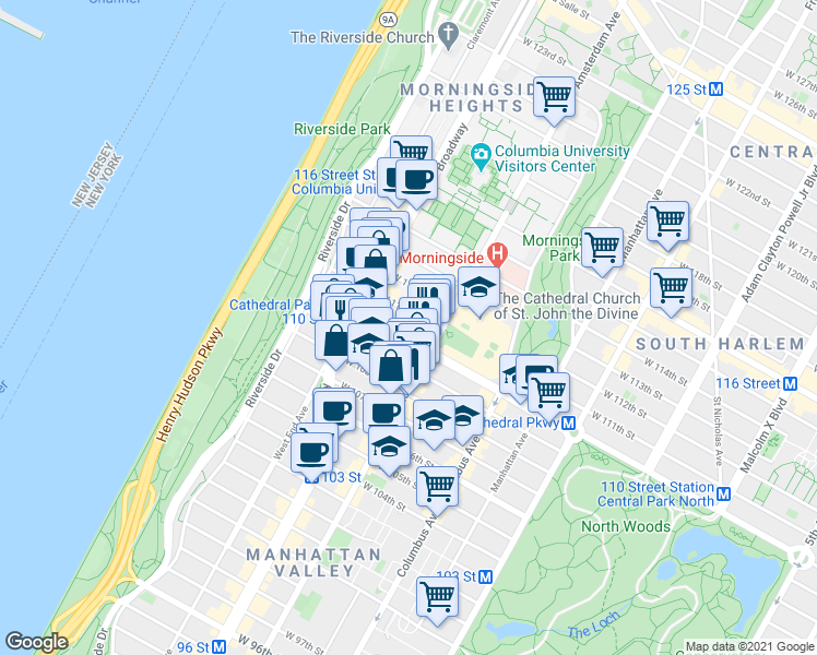 map of restaurants, bars, coffee shops, grocery stores, and more near in New York
