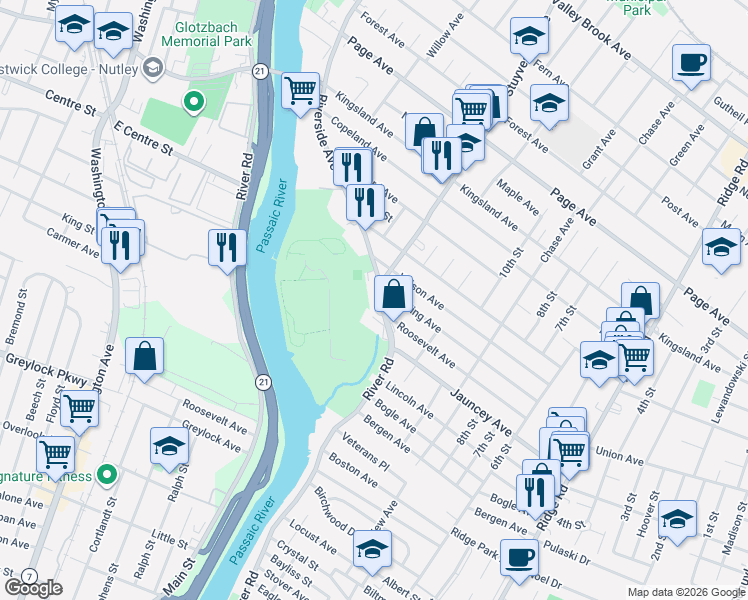 map of restaurants, bars, coffee shops, grocery stores, and more near 34 Bogle Drive in Lyndhurst