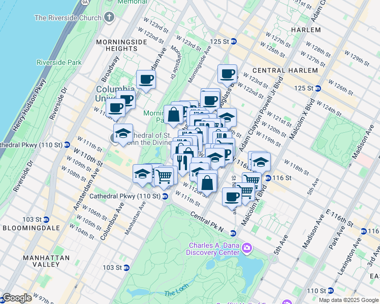map of restaurants, bars, coffee shops, grocery stores, and more near in New York