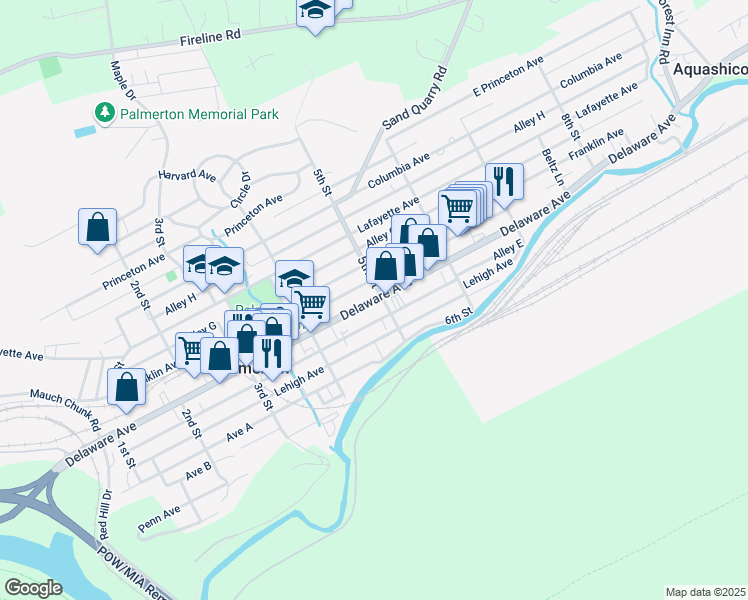 map of restaurants, bars, coffee shops, grocery stores, and more near 488 Delaware Avenue in Palmerton