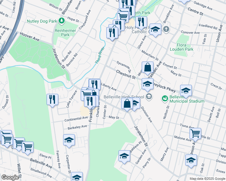 map of restaurants, bars, coffee shops, grocery stores, and more near 16 Ligham Street in Belleville