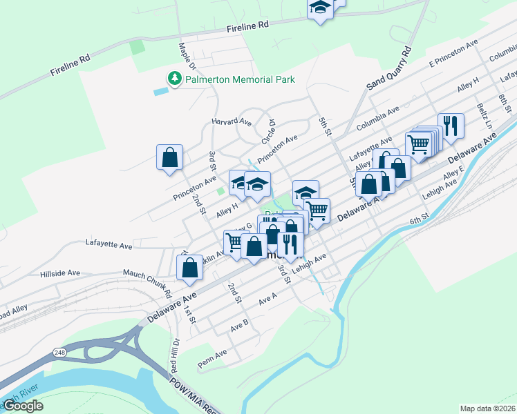 map of restaurants, bars, coffee shops, grocery stores, and more near 298 Lafayette Avenue in Palmerton