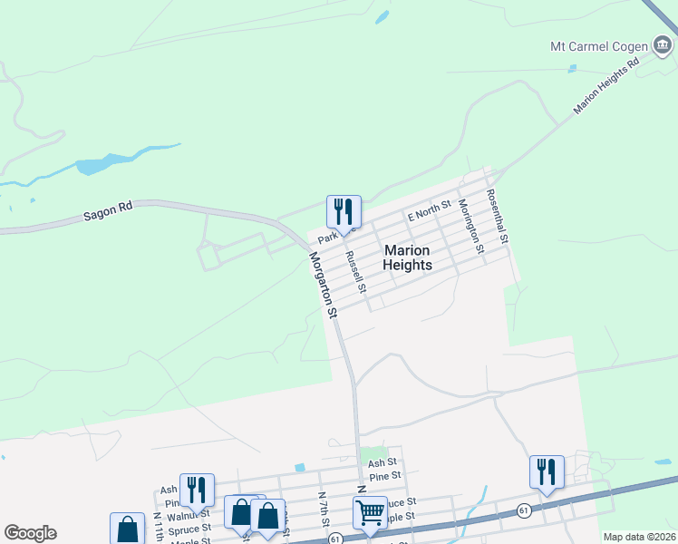 map of restaurants, bars, coffee shops, grocery stores, and more near 100-152 West Warsaw Street in Marion Heights
