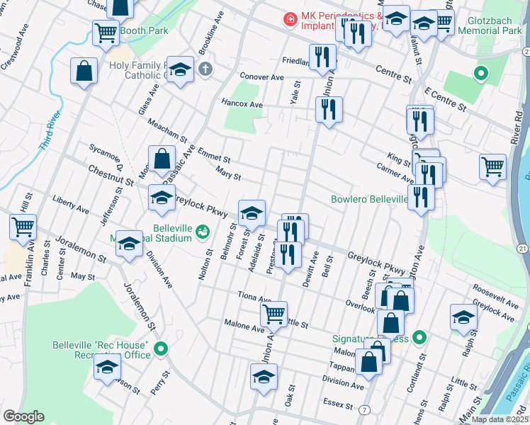map of restaurants, bars, coffee shops, grocery stores, and more near 201 Adelaide Street in Belleville