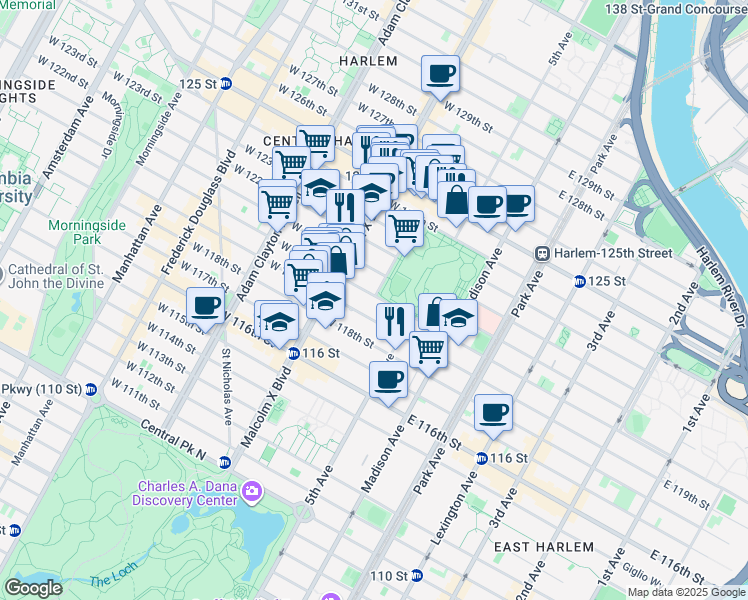 map of restaurants, bars, coffee shops, grocery stores, and more near in New York