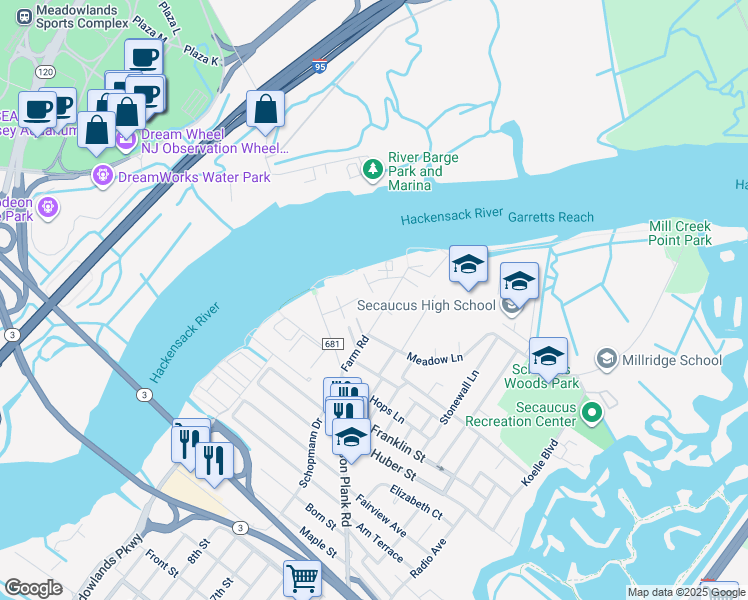 map of restaurants, bars, coffee shops, grocery stores, and more near 10 Acorn Road in Secaucus