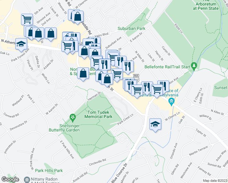 map of restaurants, bars, coffee shops, grocery stores, and more near 790 Martin Street in State College