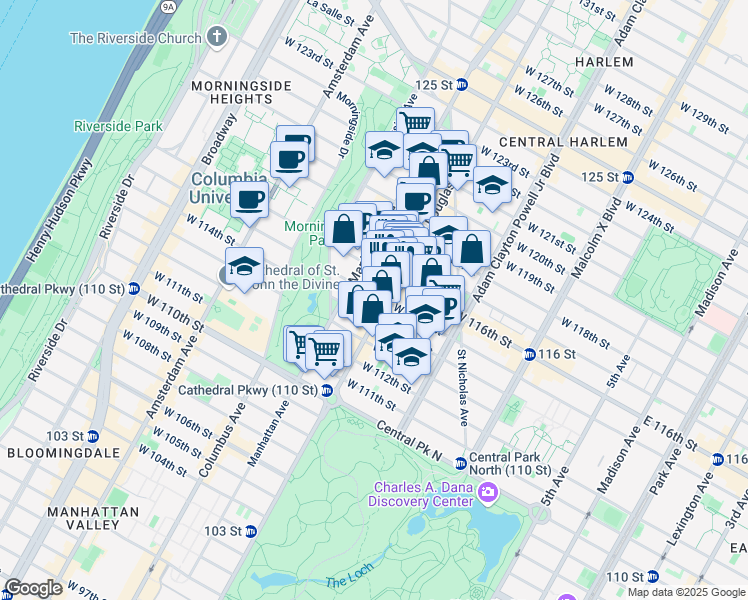 map of restaurants, bars, coffee shops, grocery stores, and more near in New York