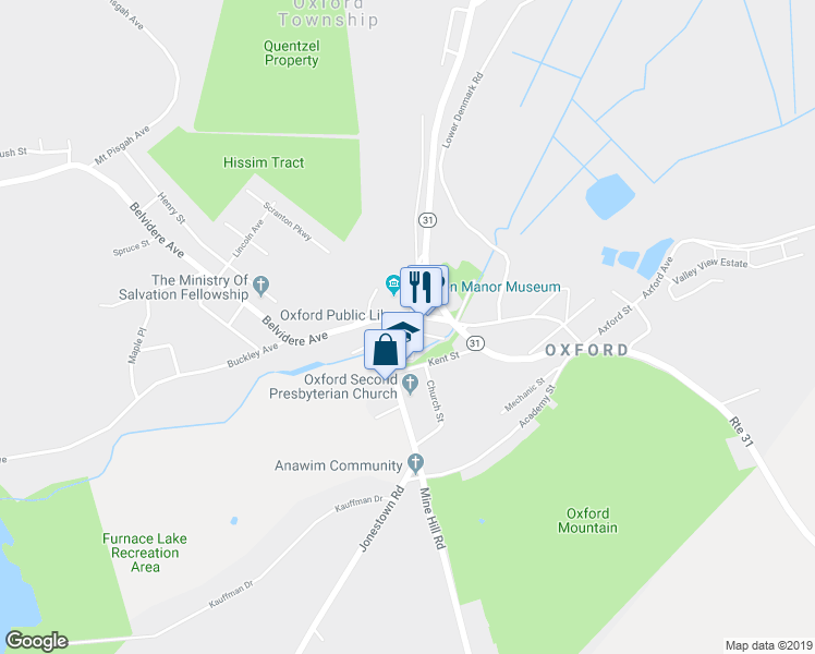 map of restaurants, bars, coffee shops, grocery stores, and more near 27 Washington Avenue in Oxford Township