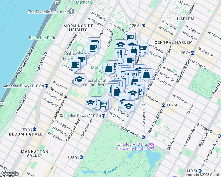 map of restaurants, bars, coffee shops, grocery stores, and more near 342 Manhattan Avenue in New York