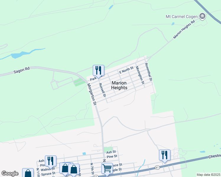 map of restaurants, bars, coffee shops, grocery stores, and more near in Marion Heights