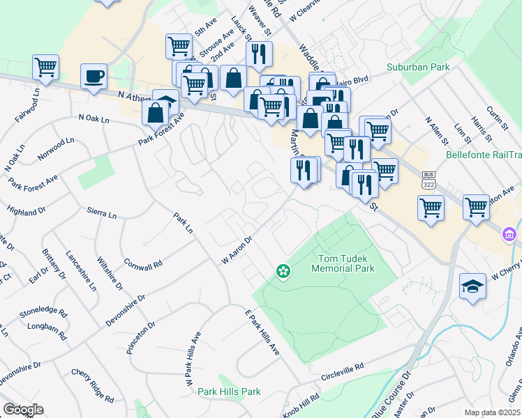 map of restaurants, bars, coffee shops, grocery stores, and more near 907d West Aaron Drive in State College