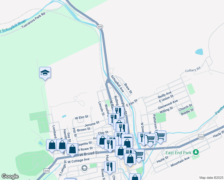 map of restaurants, bars, coffee shops, grocery stores, and more near 530 Rolling Mill Avenue in Tamaqua