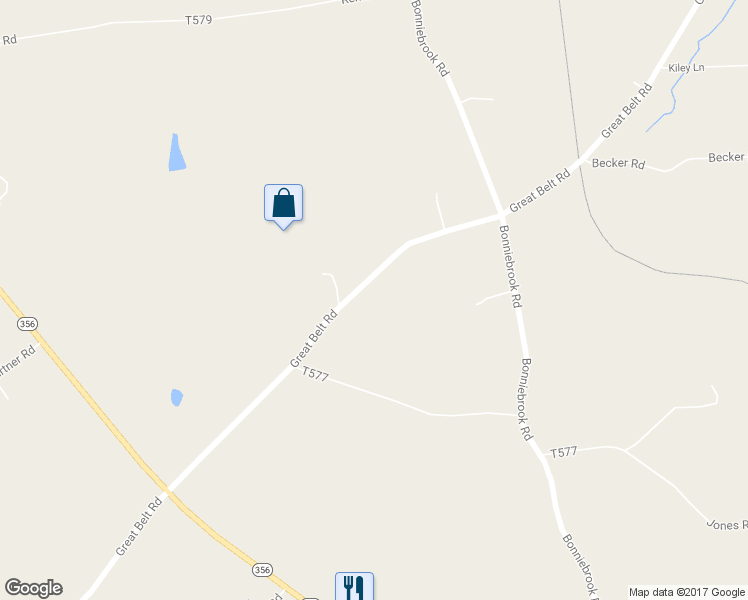 map of restaurants, bars, coffee shops, grocery stores, and more near 474 Great Belt Road in Butler