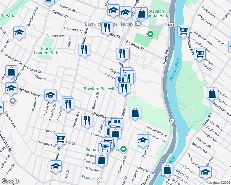 map of restaurants, bars, coffee shops, grocery stores, and more near 180 Beech Street in Belleville