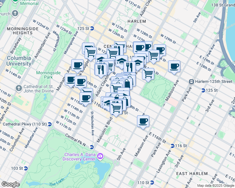 map of restaurants, bars, coffee shops, grocery stores, and more near in New York