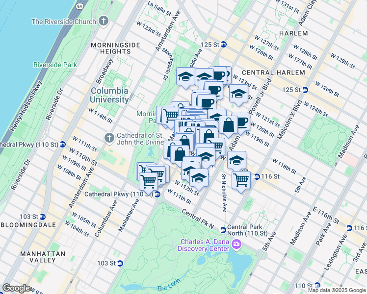 map of restaurants, bars, coffee shops, grocery stores, and more near in New York