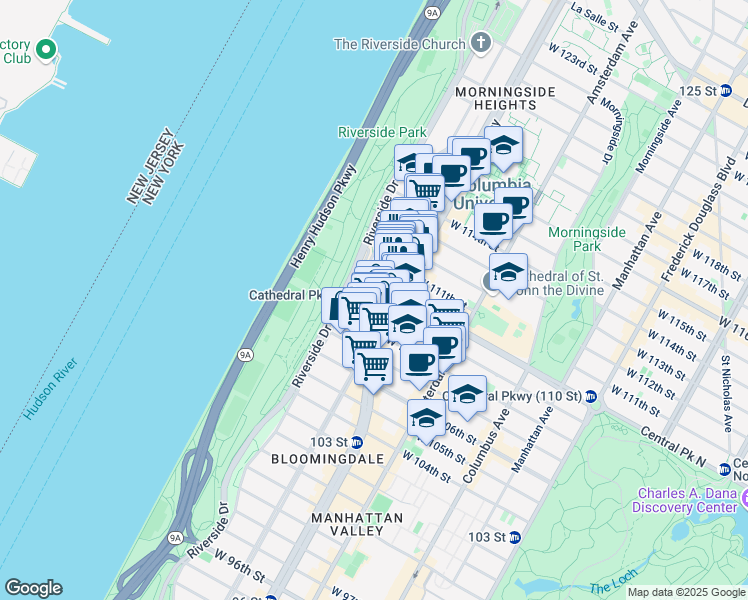 map of restaurants, bars, coffee shops, grocery stores, and more near in New York