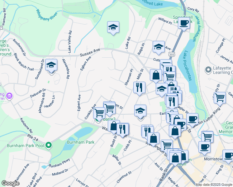 map of restaurants, bars, coffee shops, grocery stores, and more near 23 Kenmuir Avenue in Morristown