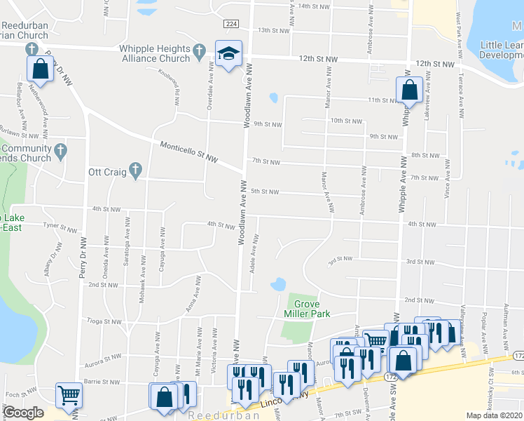 map of restaurants, bars, coffee shops, grocery stores, and more near 4735 4th Street Northwest in Canton