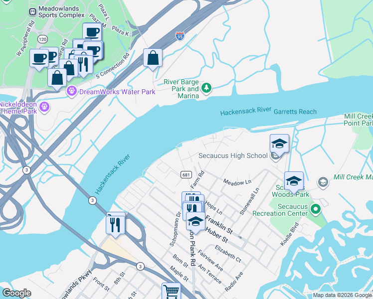 map of restaurants, bars, coffee shops, grocery stores, and more near 1642 Paterson Plank Rd in Secaucus