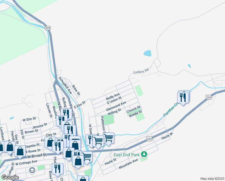 map of restaurants, bars, coffee shops, grocery stores, and more near 429 East Elm Street in Tamaqua