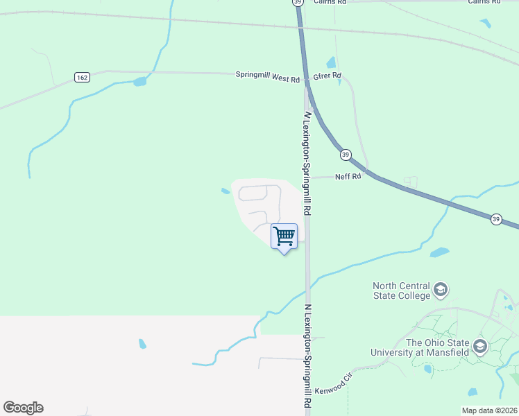 map of restaurants, bars, coffee shops, grocery stores, and more near 1835 North Lexington-Springmill Road in Mansfield
