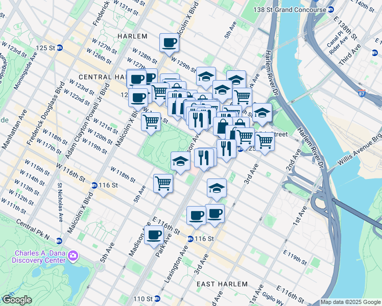 map of restaurants, bars, coffee shops, grocery stores, and more near in New York