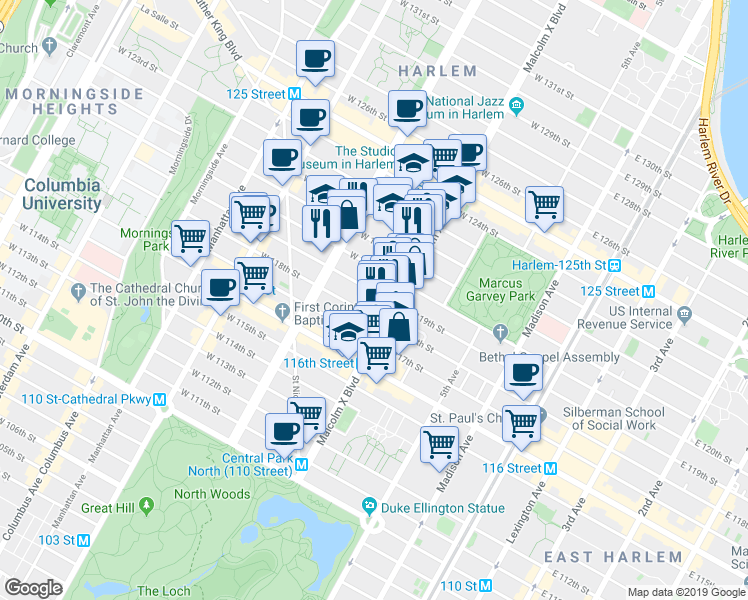 map of restaurants, bars, coffee shops, grocery stores, and more near in New York