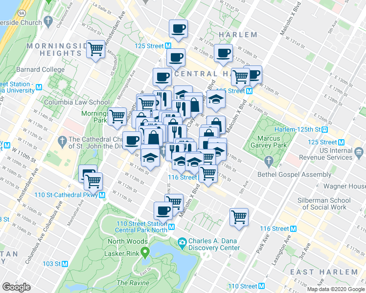 map of restaurants, bars, coffee shops, grocery stores, and more near in New York