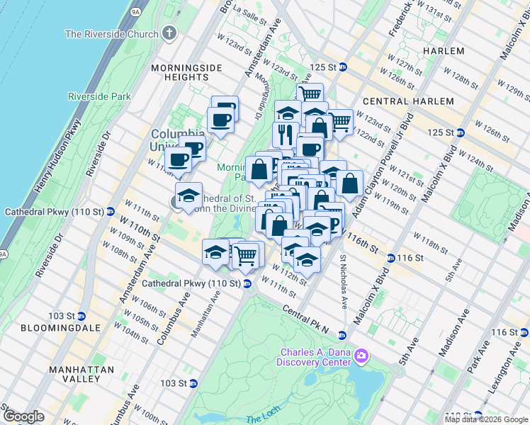 map of restaurants, bars, coffee shops, grocery stores, and more near 350 Manhattan Avenue in New York