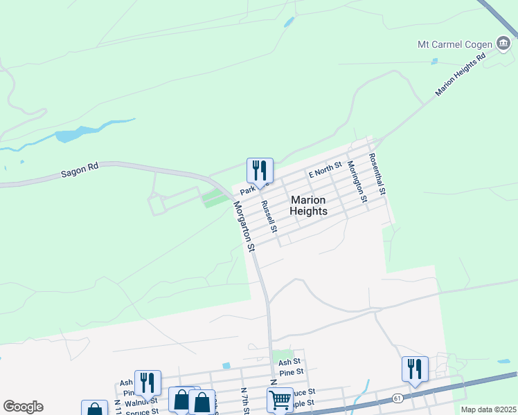 map of restaurants, bars, coffee shops, grocery stores, and more near 124 West North Street in Marion Heights